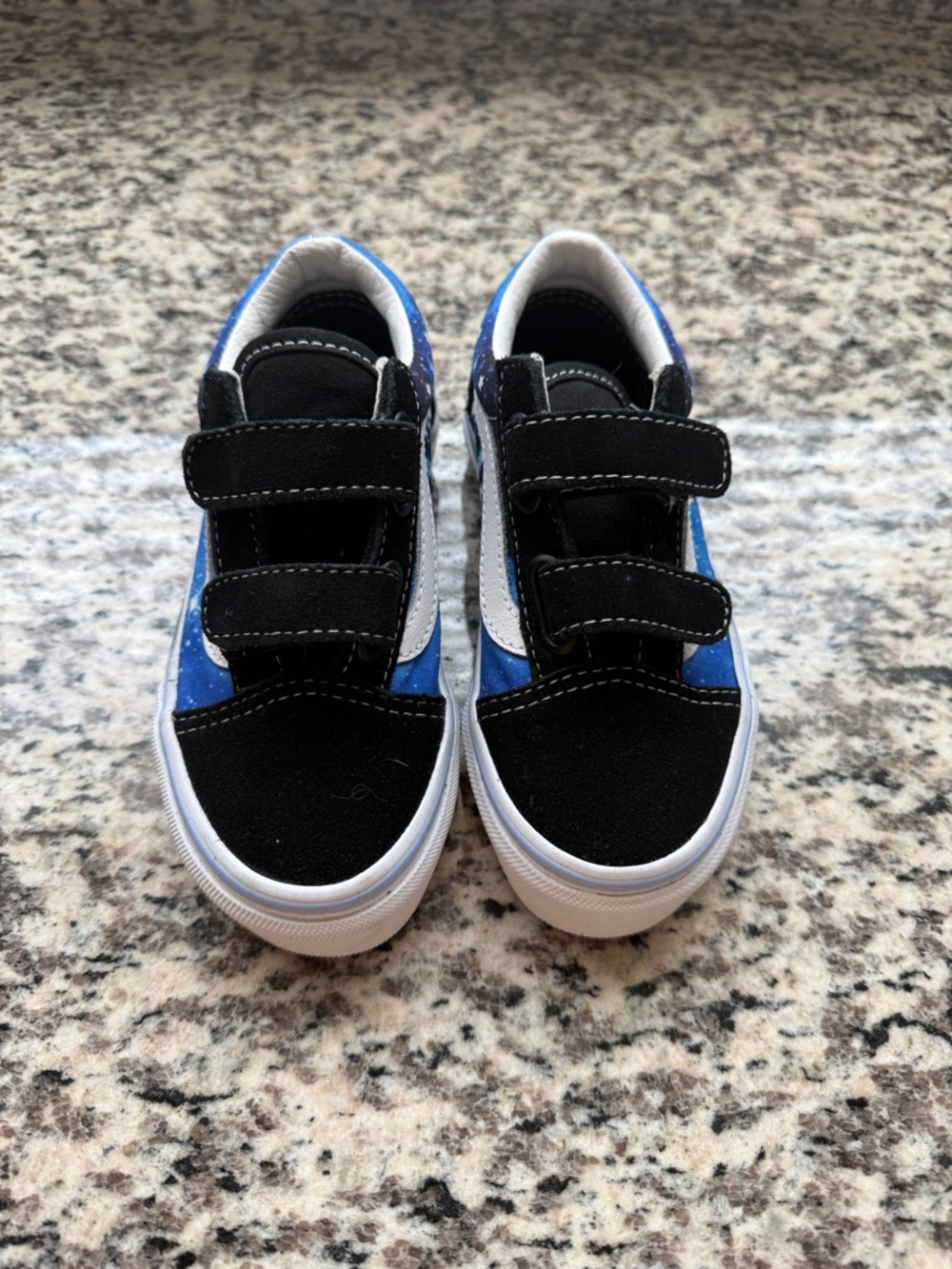 Vans Kids Low-Top Velcro Sneakers in Black, Blue and White